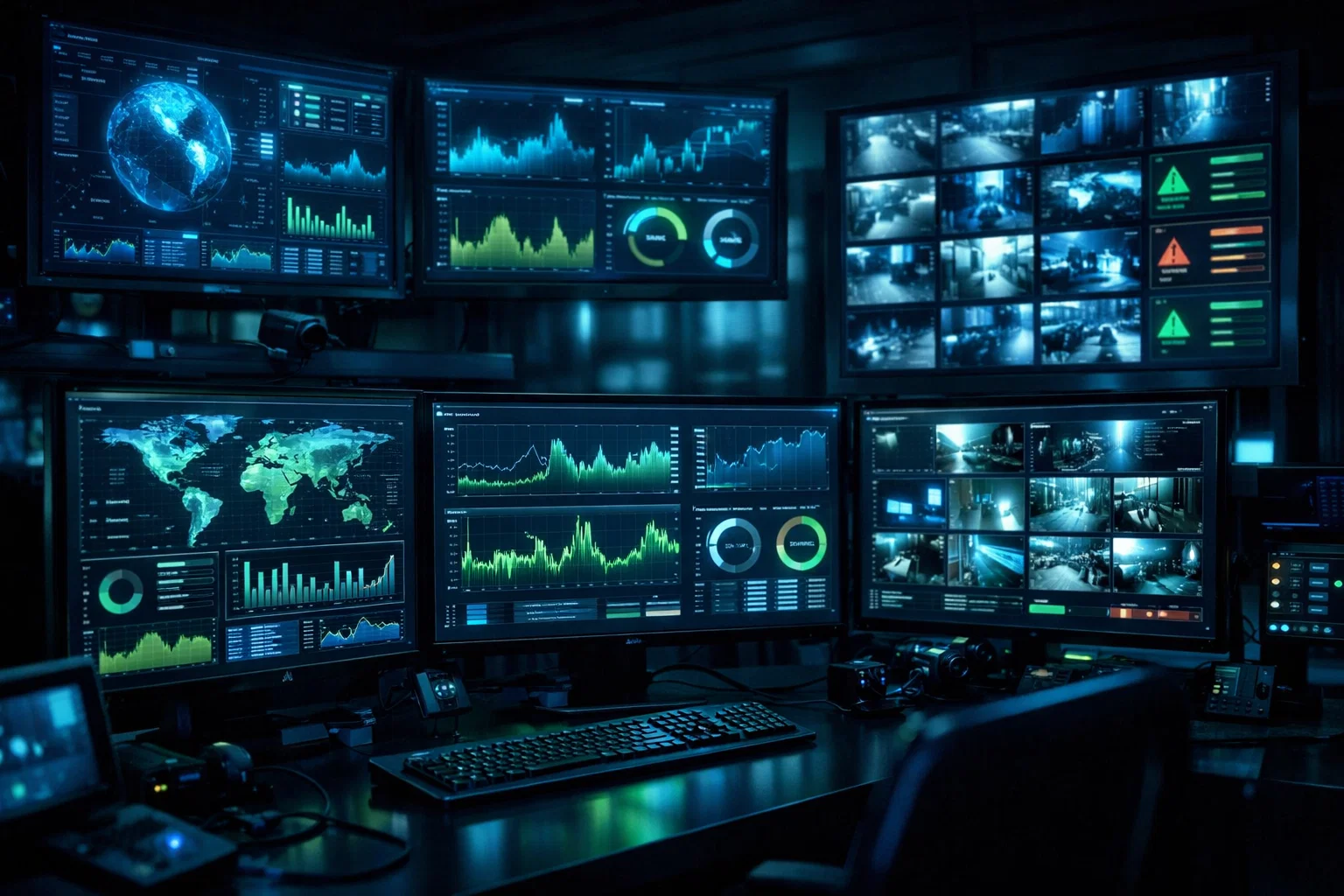 Monitor de seguridad mostrando gráficos de monitoreo en tiempo real durante un evento de MMA