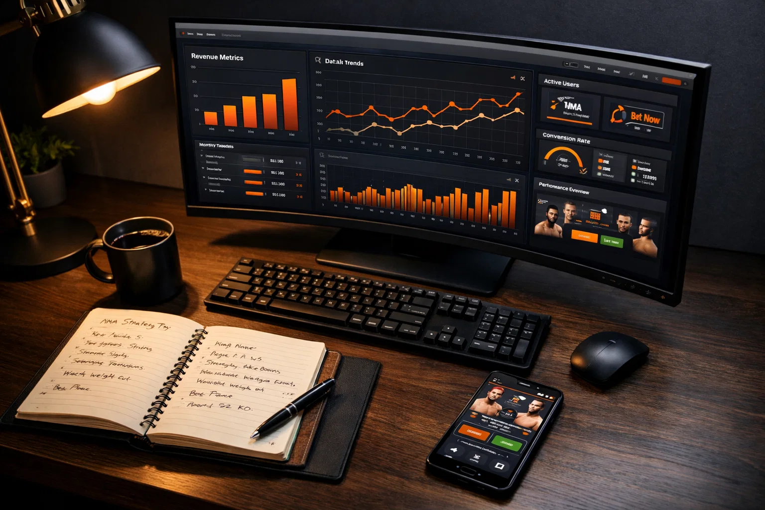 Pantalla de operaciones con datos del mercado global de apuestas en artes marciales mixtas